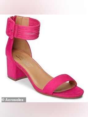 Aerosoles Hot Pink( Fuchsia)  Suede Block Heel Sandal with Ankle Strap, sz 8 EUC